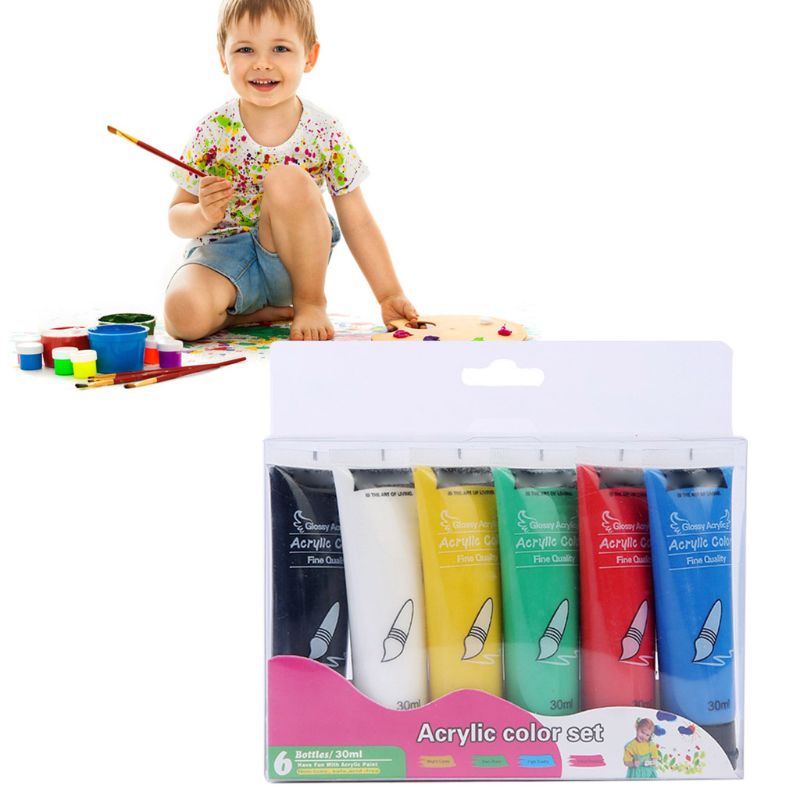 6 Colors 30ml Acrylic Paint Set Drawing Painting Pigment Wall Hand-painted for Kids DIY Artist