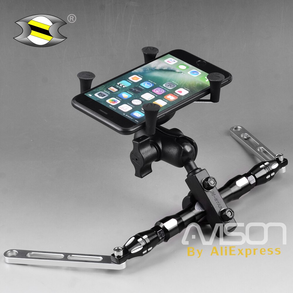 Support de téléphone portable | Pour XMAX 250 300 NMAX, support de téléphone portable, plaque GPS, support de miroir réglable: A set-Black