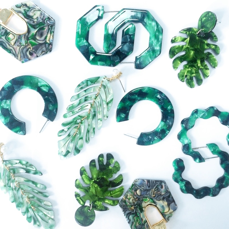 Acrylic Resin Green Leaves Dangle Earring For Women Tortoiseshell Geometry Acetate Party Dangle Earring Jewelry