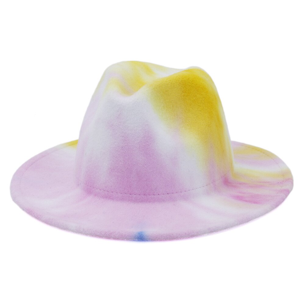 Unisex Tie Dye Wolvilt Fedora Hoeden Mode Lente Brede Rand Panama Jazz Hoed Trilby Cap: 2