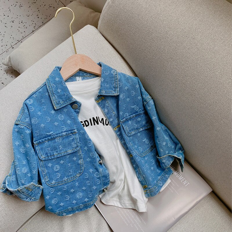 Chaquetas de otoño para niños y niñas, abrigos para bebés de tela vaquera azul de manga larga, chaquetas casuales para niños, ropa para niños E2151,