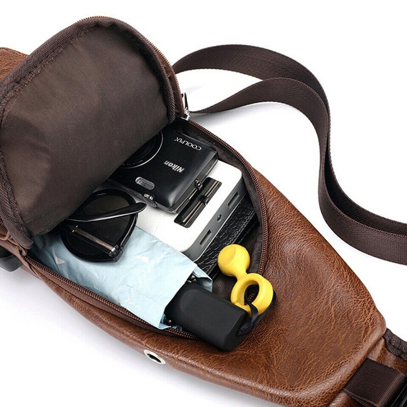 Bolso de pecho de piel auténtica para hombre, bandolera informal, a la , de gran capacidad, para negocios,