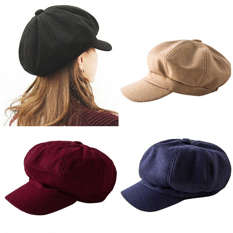 1PC Wool Blend Baker Boy Peaked Cap Belet Newsboy Hat With Elastic Band