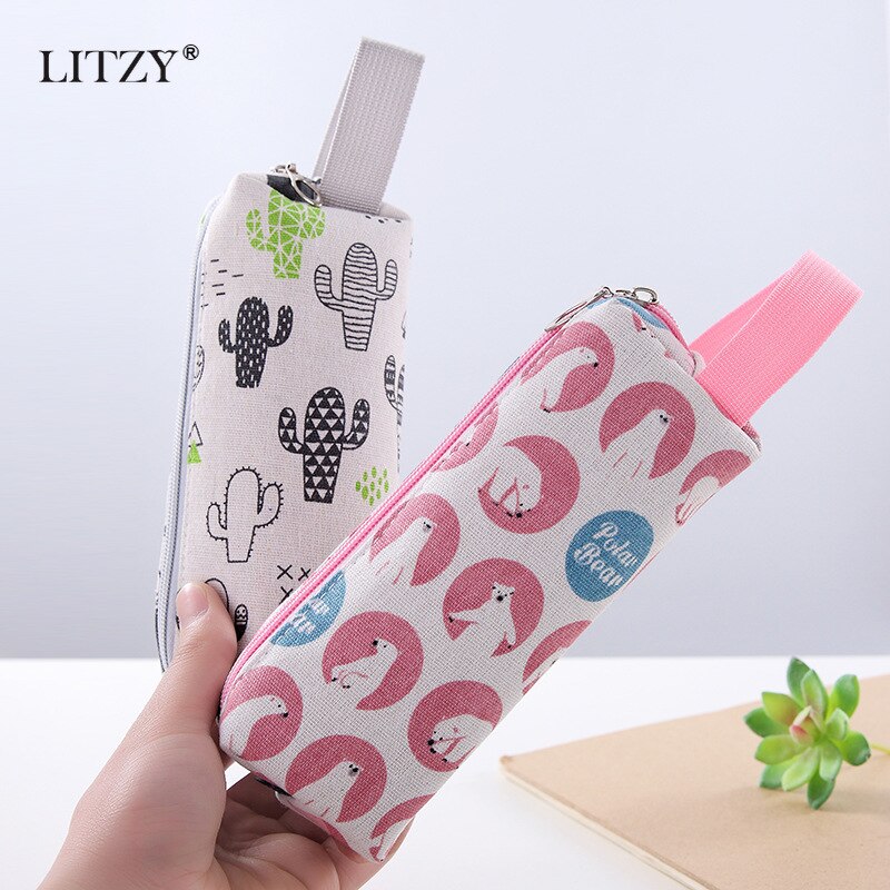 Black Canvas Pencil Case Cute Avocado Pencilcase for Cactus School Pencil Box Polar Bear Pencil Bag School Supplies Stationery
