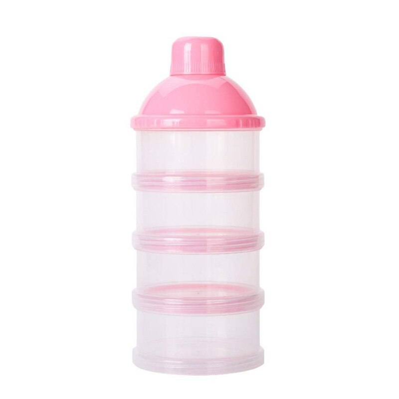 Baby mælkepulverbeholder formel mælkeopbevaring ikke-spild dispenser stabelbar rejseopbevaring børn mad snack 4- lag: Lyserød