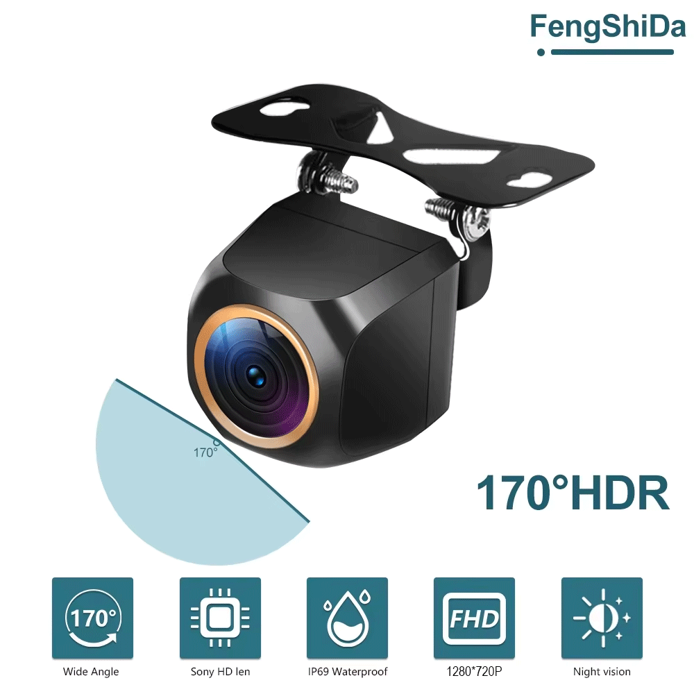AHD 1920x1080P Car Rear View Camera 200° for Fisheye Golden Lens Full HDR Night Vision Vehicle back car reversing Front Camera: Brown