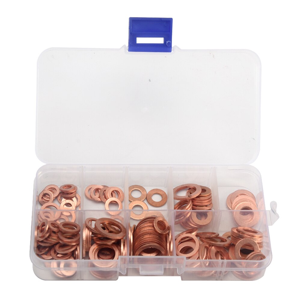 200 stuks koperen ringen, carterpluggen, oliepakking, moer en boutset, vlakke ringafdichting, assortimentset met doos en  //m8/m10/m12/m14 hardware