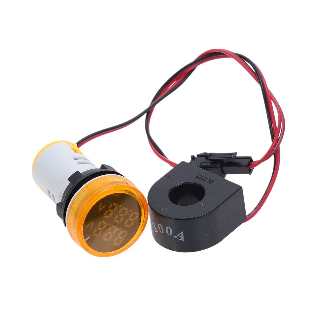 Mini Digitale Voltmeter Amperemeter 22Mm Ronde Ac 50-500V 0-100A Amp Volt Voltage Tester Meter Dual Led indicator Pilot Lamp Licht: YELLOW