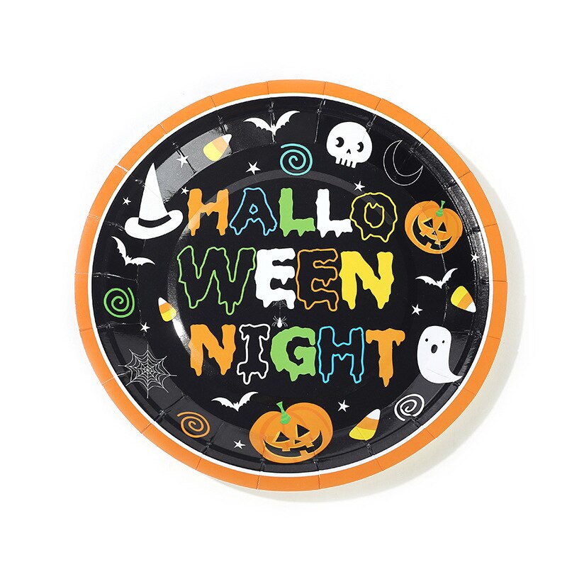 Halloween Night Decorations Party Supplies Tableware Set Disposable Plates Napkins Knives Forks Spoons Disposable Dinnerware Set: 9inch plate 24pieces