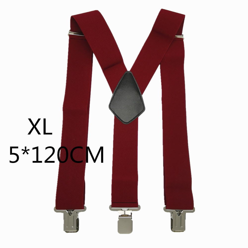 Bretelles à Clips solides pour hommes, bretelles unisexes, 50mm de Large, 5 couleurs unies, ceinture à bretelles réglables à haute élasticité pour les travaux lourds: Wine Red-120cm