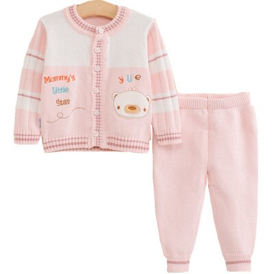 Baby gestreepte lange mouwen warme trui: Roze / 9m