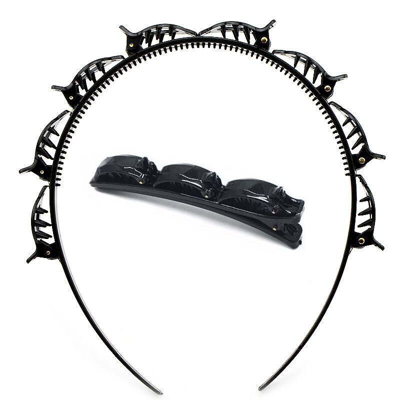 Double Hair Pin Clips Headband With Clip For Women Double Layer Bands Clip Hairbands Plastic Braided Headband: SET B