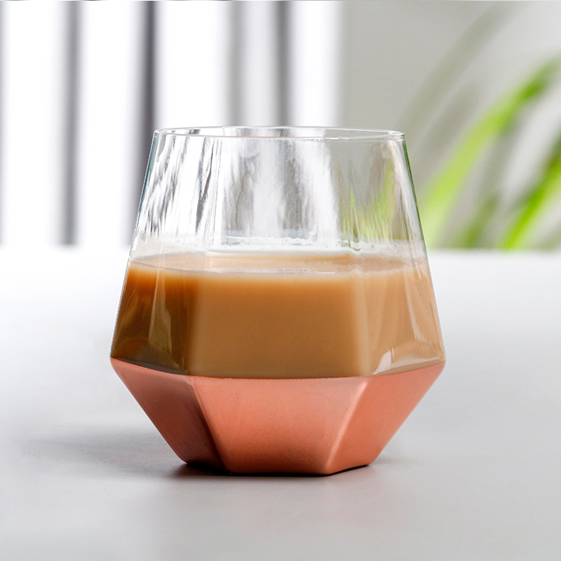 Taza de cristal hexagonal con diseño geométrico transparente para whisky, taza de diamante para café, leche, té, taza antideslizante para bar, taza de vidrio para parejas: 4