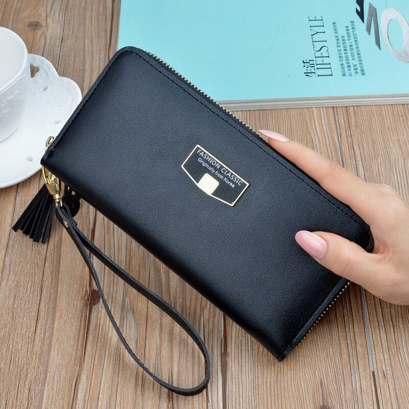 Women Wallet Long Leather Zip Wallet women’ sClutch Bag Simple European and American Large Capacity Mobile Phone Bag: Black