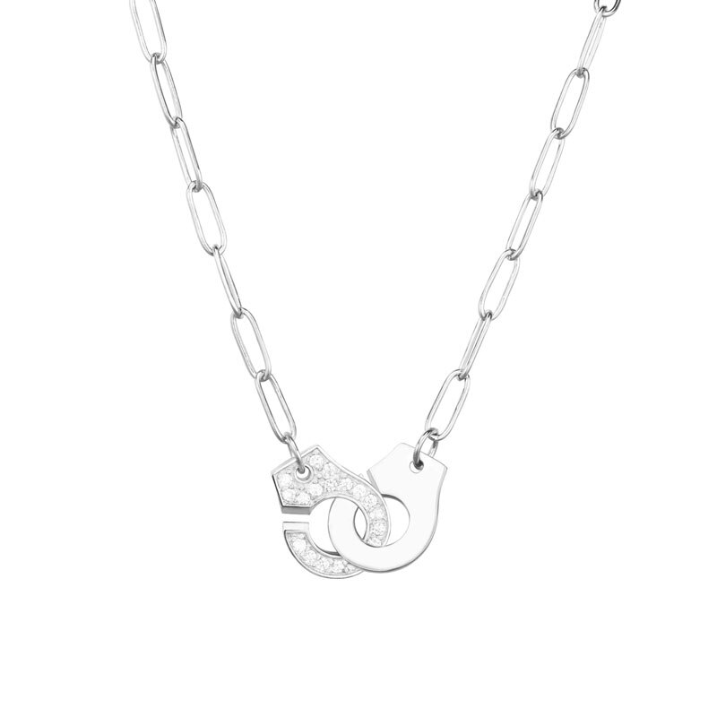 Moonmory S925 ciondolo e collana con manette in argento Sterling per donna collana con manette a catena in argento Menottes bianchi all'ingrosso: Half Stone Silver