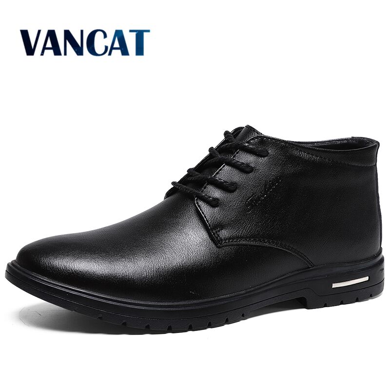 Vinter snöstövlar läder varma pälsstövlar casual plysch stövlar chelsea boots stor storlek 38-47