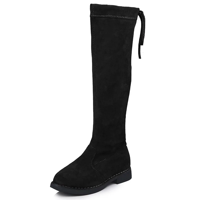 Meninas botas de inverno moda botas de borracha para meninas sobre o joelho crianças botas crianças joelho-alta algodão quente macio volta-amarrado 26-36: Preto / 8