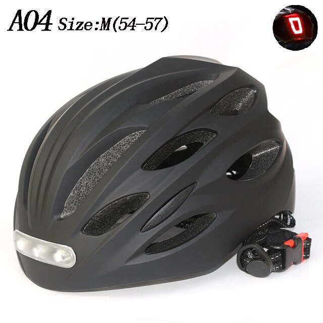 Led-Licht Fietshelm Ultralight Eps + Pc Cover Mtb Racefiets Helm Integraal Mold Fietshelm Unisex veilig Rijden Cap: Black M A04