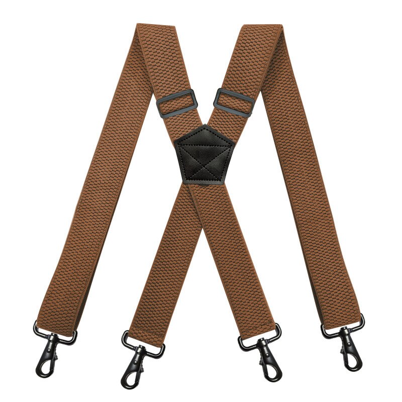 Deepeel 1pc 3.5*120cm Men's Braces X-shaped Corn Grain Stretch Wide Suspenders Black Hook Buckle 4 Clip Straps Male Jockstrap: Camel
