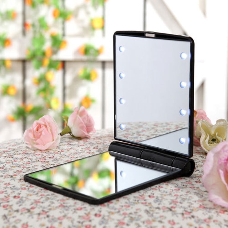 1 stk 8 led lys lamper makeup kosmetik folde bærbar kompakt lomme spejl lys led makeup spejl dame mini spejl dfdf