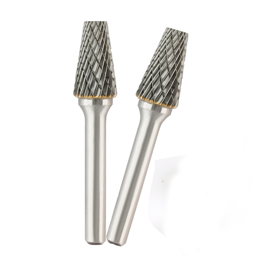 Conical Flat Head Hard Tungsten Steel Wood Carving Tool Grinding Head Milling Cutter S-shaped Rotating Cutter Double Slot