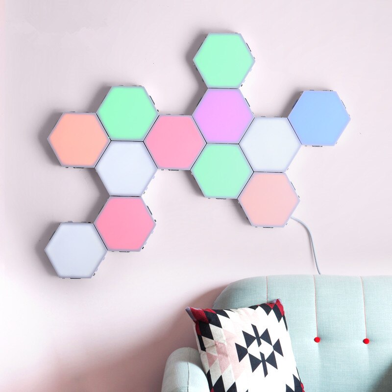 Luz cuántica con Sensor táctil, luces LED de noche, luz hexagonal, lámpara de muro táctil Modular magnética, decoración creativa para el hogar, lámpara de noche de Color