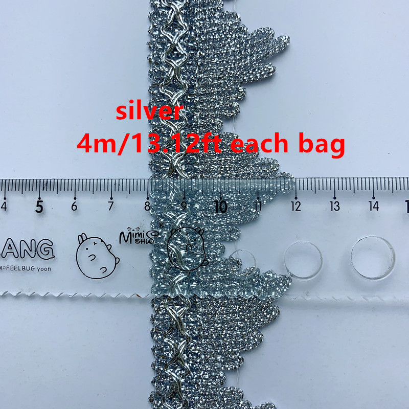 4m/13.12ft each bag golden silver lace trims big wide satin ribbons clothing curtain accessory handmade DIY sewing flower trim
