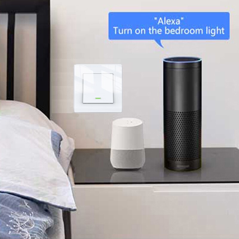 Milfra Wifi Smart Light Switch Neutral Wire Required EU 86mm Voice Phone Control Wall Switch for Assistant Alexa Tuya Smart Life