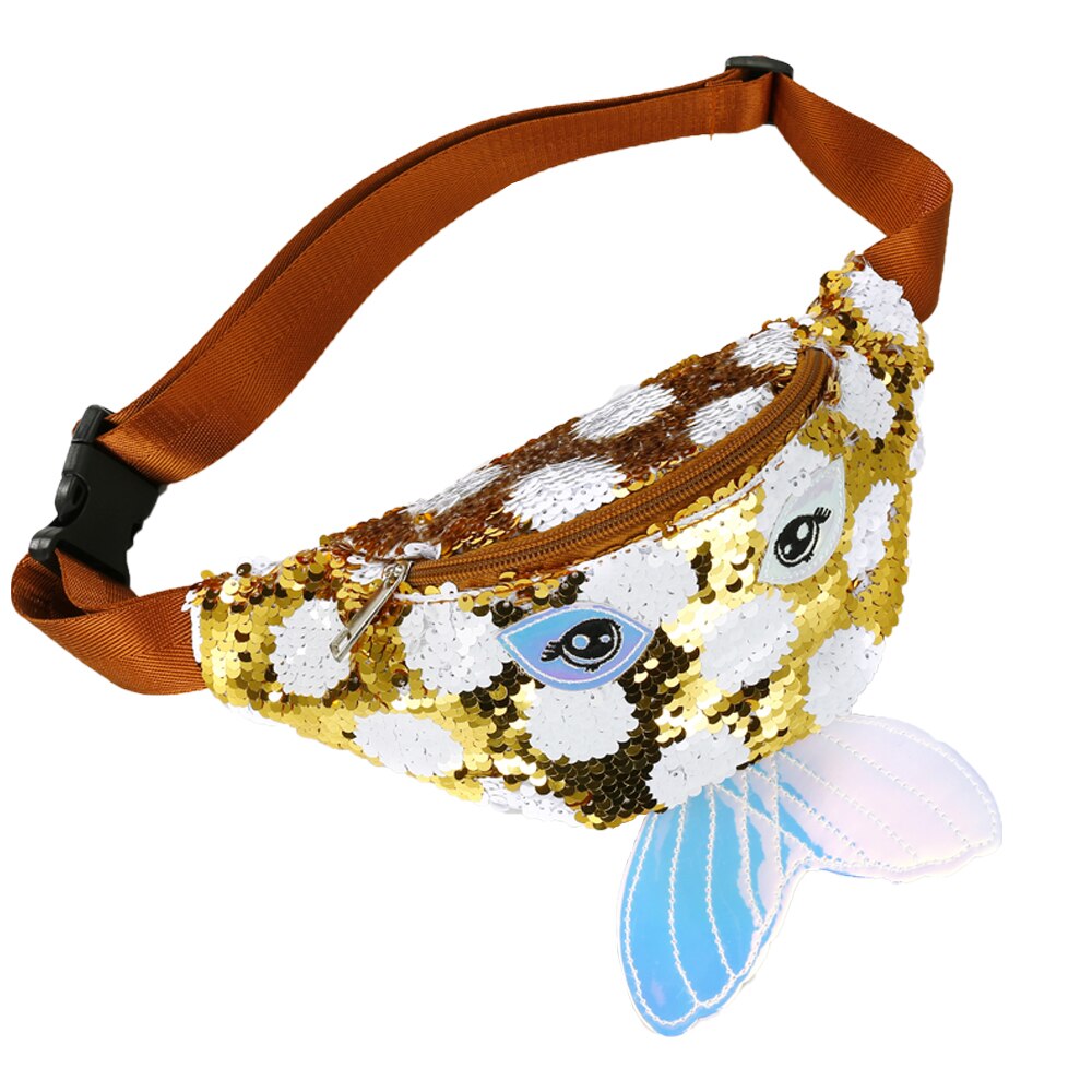 Bebis flicka barn paljetter midjeväska fanny pack barn korskropp bröstväska handväska sjöjungfru form mini bältesväska hip bum bag: Guld-