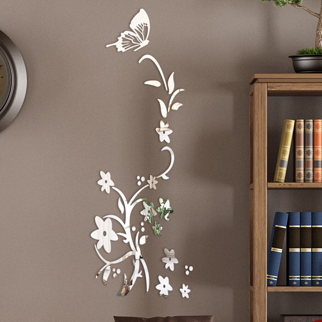 Twórcze lustro naklejki ścienne 3d kwiaty robić składania motyl akrylowa naklejka na ścianę nowoczesne dekoracyjne naklejki lustro odblaskowe tapety