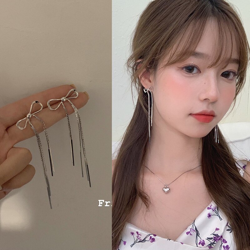 Asymmetrische Lange Kwast Ketting Manchet Oorbellen Voor Vrouwen Meisjes Vlinder Oor Botten Clip Oorhaak Oorbellen Sieraden Party