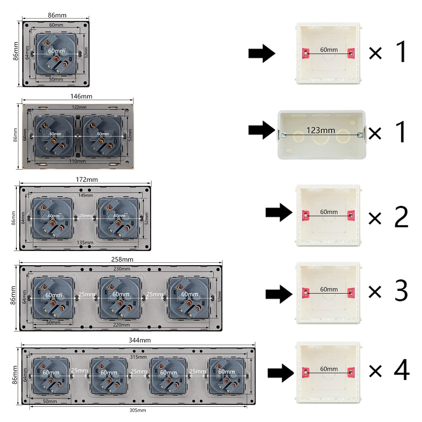EU Europe Wall Power Socket Home Plug Socket Electrical Outlet Gold Plastic Double Triple Triple Quadruple 146Type Spain Russia