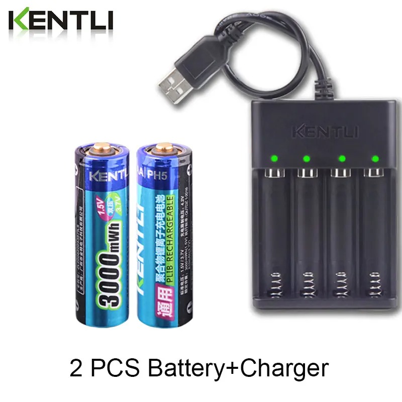 KENTLI 1,5 V 3000 mWh Lithium-Li-Ionen-AA-AA-Akku + 4-Kanal-Polymer-Lithium-Li-Ionen-Akku, Ladegerät: Lila