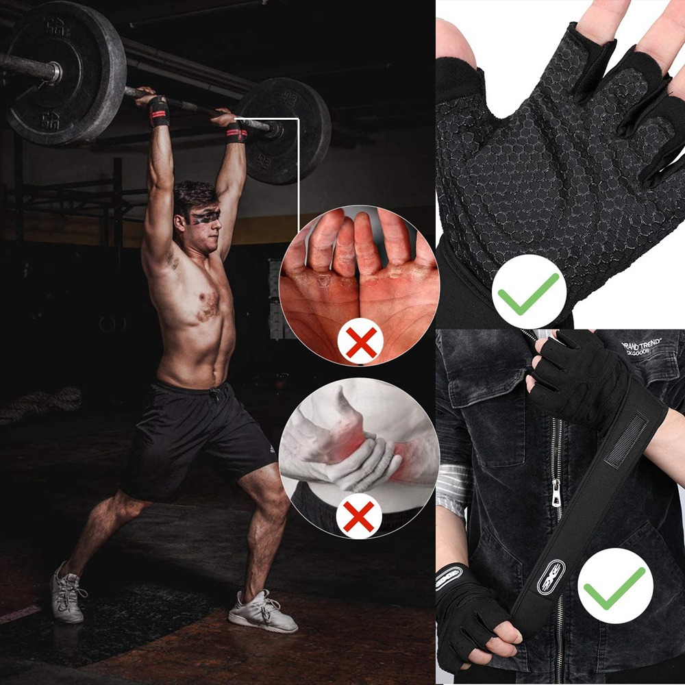 Trainingshandschuhe für Männer und Frauen, Gewichtheben, Halbfinger-Handschuh mit Handgelenkbandage für Fitnessstudio, Sport, Ausbildung, Fahrrad, Motorradfahrer