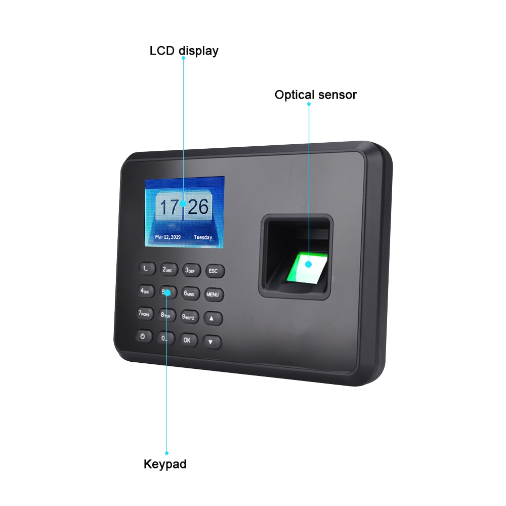 2.4 inch LCD Screen Intelligent Biometric Fingerprint Password Attendance Machine 5V Attendance Checking-in Recorder