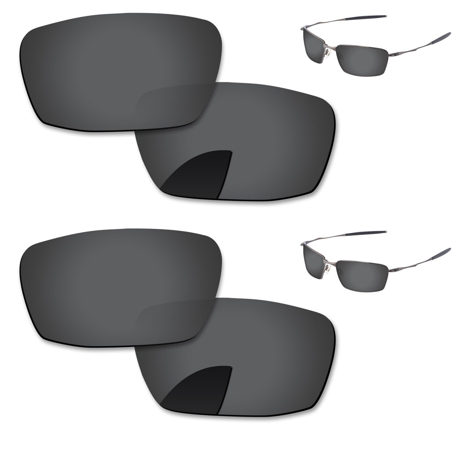 Alphax Vervanging Lenzen Voor-Oakley Vierkante Snorhaar Zonnebril Gepolariseerde-Meerdere Opties: 2 Pairs-Black-Black