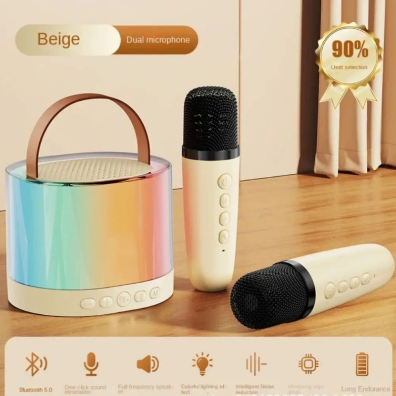 Drahtlose Bluetooth K52 Lautsprecher Multifunktions-Karaoke-Maschine mit 1-2 Mikrofon RGB tragbare Musik-Player für Kinder zu Hause