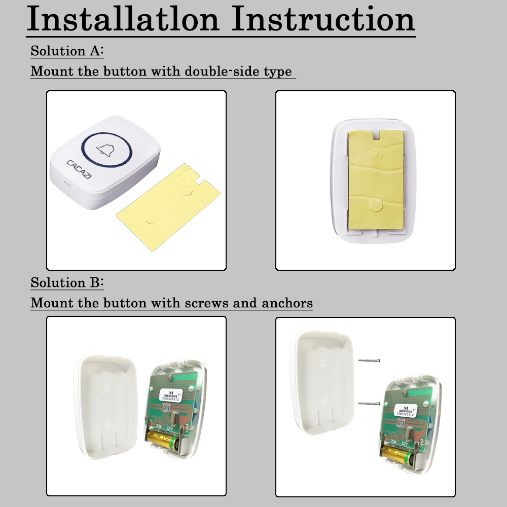 CACAZI wodoodporny bezprzewodowy dzwonek robić drzwi 300M zdalna bateria guzikowa dzwonek robić domu dzwonek nas EU UK wtyczka odbiornik bezprzewodowy dzwonek