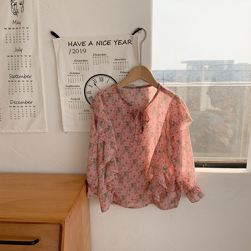 Primavera para chicas blusas florales de gasa 2-7 años para niños Tops ropa casual suelta: 5T