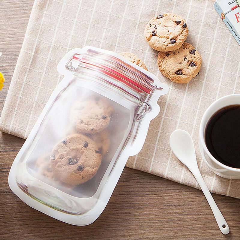 Reusabl Mason Fles Ziplock Opbergtas Transparant Voedsel Container Milieuvriendelijk Plastic Verzegelde Tassen Huishouden Keuken Organizer