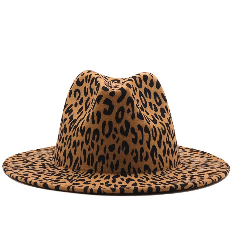 Wide Brim Leopard Red Bottom Fedora Ladies Wool Felt Hat Women Men Party Trilby Jazz Church Hats Patchwork Panama Cap: Leopard