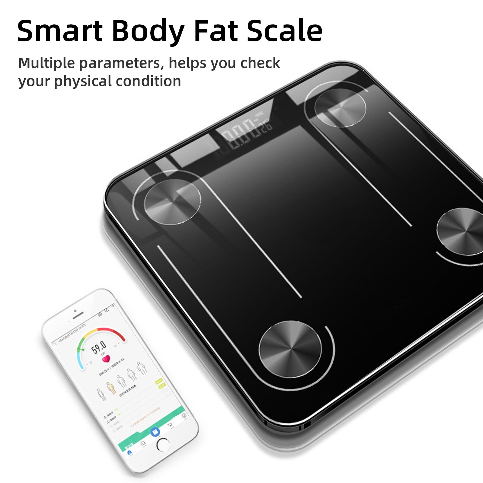 Body Fat Scale Battery Powered Smart Bluetooth Wireless Digital Bathroom Weight BMI Scale Body Composition Monitor Analyzer
