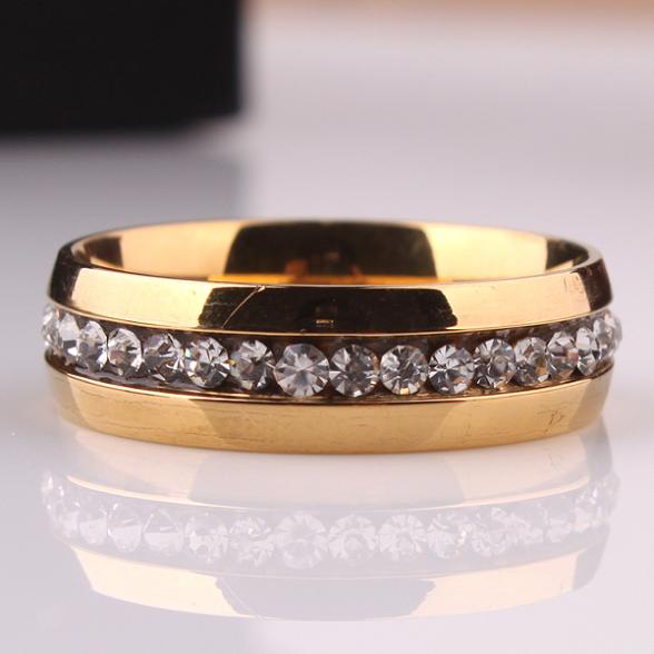 single row zircon cz 316L Stainless Steel finger ring GP jewelry size 16 17 18 19 20 mm