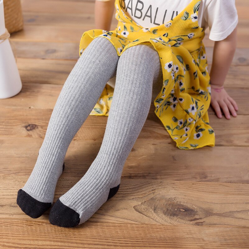 Legginsy dziecięce wiosenne i jesienne dopasowane kolory w pionowe paski 0-4T niemowlę dziewczynka pończochy dziecięce skarpetki dziecięce rajstopy: szary / M(1-2T)