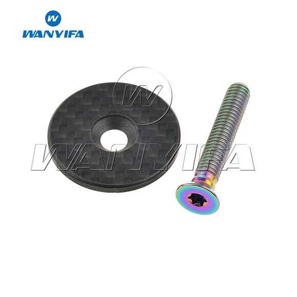 Wanyifa Titanium Ti Carbon Fiber Headset Top Cap & Titanium Bolt M6 x 35mm CNC Bicycle Accessories: Matte Rainbow