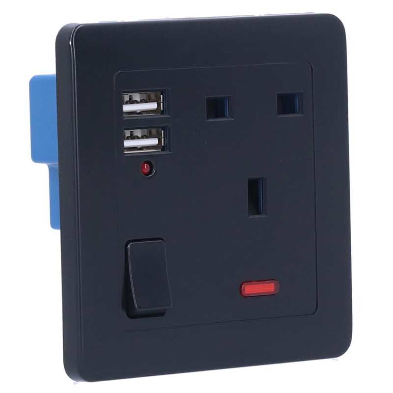 power socket Multi-Functional Wall Power Outlet Socket with 2 USB Port 13A for Home Office UK Plug 250V Black enchufe pared