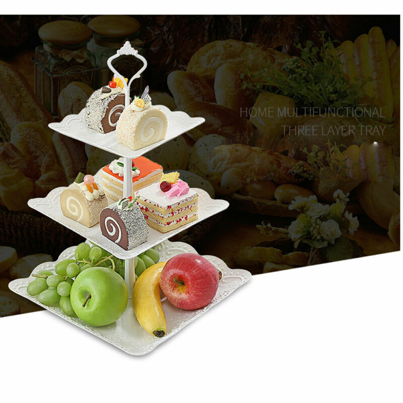 3 Tier Plastic Taart Staan Afternoon Thee Bruiloft Platen Partij Dessertbord Fruit Groente Opbergrek Tablewaretool Houder