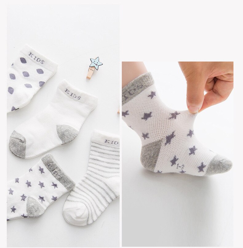 5pairs/lot Baby Cotton Socks Star Moon Print Newborn Socks Set for Girls Boys Summer Mesh Soft Toddler Socks for 0-1 Years