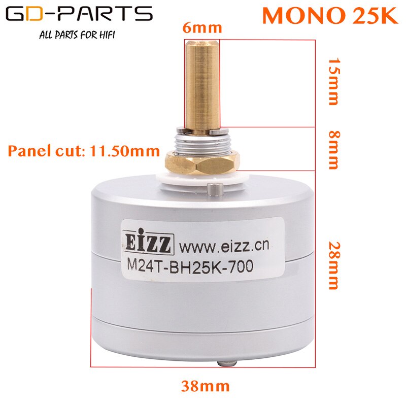 EIZZ Mono 10K 25K 50K 100K 250K 24 Steps Volume Potentiometer LOG Stepped Attenuator Serial Type 6mm Brass Shaft Hifi DIY 1PC: black
