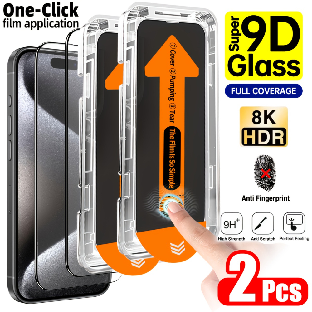 2Pcs HD Clear Tempered Glass Screen Protector With Install Kit Auto-Alignment Kit For iPhone 17 16 15 14 13 12 11 Pro Max 17Air